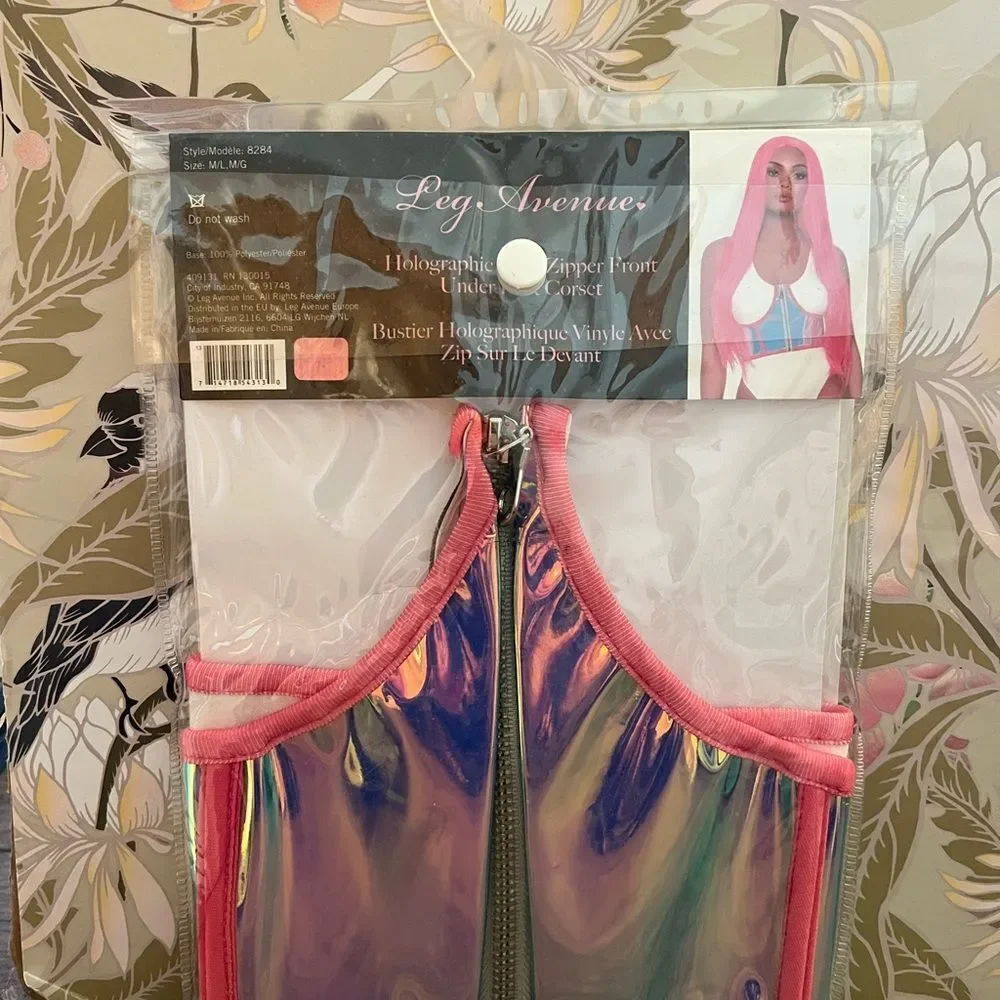 Leg Avenue Pink and Blue Vinyl Corset - Picture 2 of 2